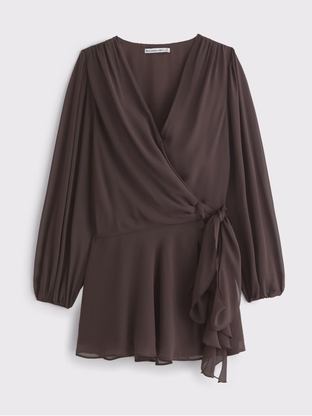 Abercrombie & Fitch Long-Sleeve Plunge Wrap Mini Brown Size XL - Picture 5 of 7
